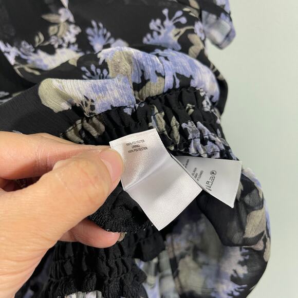 Great Jones Rent The Runway Black Floral Crinkle Chiffon Blouse Size XS - Picture 7 of 8